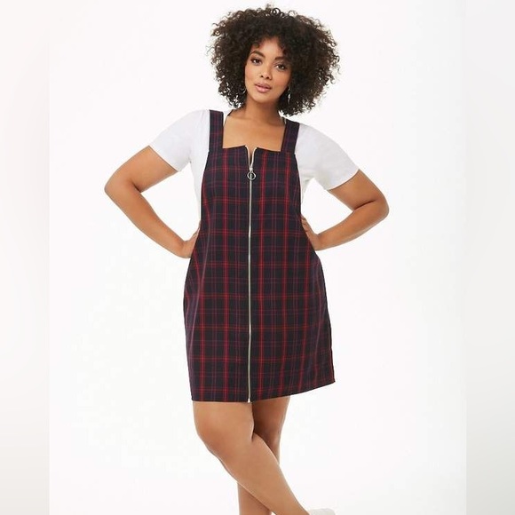 Forever 21 Dresses & Skirts - Plaid zipper front dress overalls pinafore